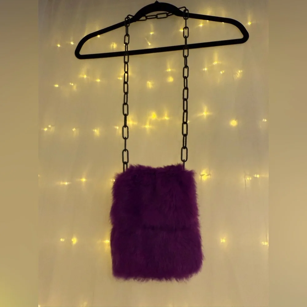 Purple Genuine Rabbit Fur Bag - Picture 2 of 3